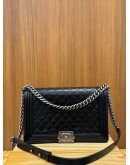 CHANEL BOY MEDIUM QUILTED CALFSKIN LEATHER FLAP BAG WITH SILVER HARDWARE 2014 YEAR