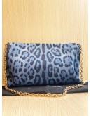 DOLCE & GABBANA BLUE BLACK LEOPARD PRINT CHAIN SHOULDER BAG