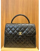 CHANEL CLASSIC KELLY VINTAGE TOP HANDLE BAG IN BLACK QUILTED LAMBSKIN LEATHER