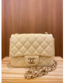 CHANEL MINI SQUARE FLAP BAG YELLOW LAMBSKIN LIGHT GOLD HARDWARE 