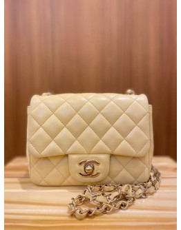 CHANEL MINI SQUARE FLAP BAG YELLOW LAMBSKIN LIGHT GOLD HARDWARE 