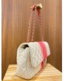 CHANEL TIE AND DYE PINK & WHITE OMBRE CAVIAR LEATHER JUMBO SINGLE FLAP CHAIN BAG