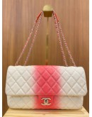 CHANEL TIE AND DYE PINK & WHITE OMBRE CAVIAR LEATHER JUMBO SINGLE FLAP CHAIN BAG