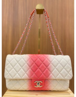 CHANEL TIE AND DYE PINK & WHITE OMBRE CAVIAR LEATHER JUMBO SINGLE FLAP CHAIN BAG