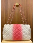 CHANEL TIE AND DYE PINK & WHITE OMBRE CAVIAR LEATHER JUMBO SINGLE FLAP CHAIN BAG