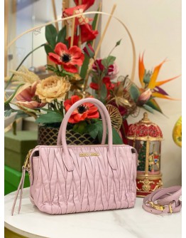 MIU MIU TOP HANDLE BAG WITH STRAP IN PINK LILAC SOFT NAPPA LEATHER WITH MATELASSE QUILTING