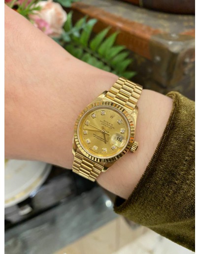(LIKE NEW) 2000 ROLEX LADY DATEJUST FULL 18K 750 YELLOW GOLD REF 79178 DIAMOND DIAL 26MM AUTOMATIC WATCH -FULL SET-