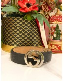 GUCCI GG LOGO BLACK GUCCISSIMA LEATHER BELT SIZE 95/38