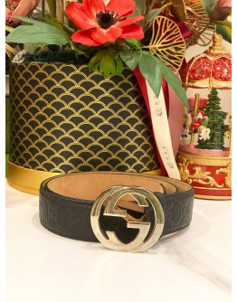 GUCCI GG LOGO BLACK GUCCISSIMA LEATHER BELT SIZE 95/38
