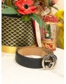 GUCCI GG LOGO BLACK GUCCISSIMA LEATHER BELT SIZE 95/38