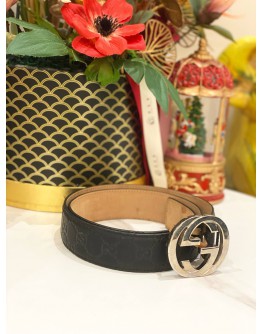 GUCCI GG LOGO BLACK GUCCISSIMA LEATHER BELT SIZE 95/38