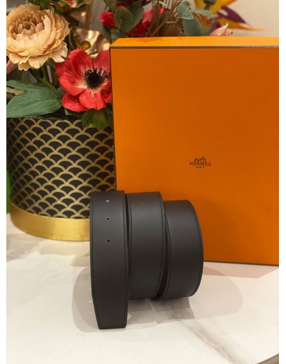 (UNUSED) HERMES REVERSIBLE BELT BLACK / BROWN SIZE 95 (WITHOUT THE BUCKLE)