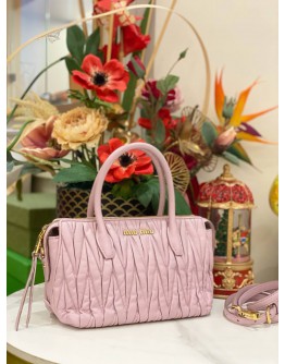 MIU MIU TOP HANDLE BAG WITH STRAP IN PINK LILAC SOFT NAPPA LEATHER WITH MATELASSE QUILTING