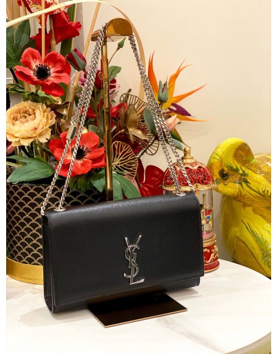 (LIKE NEW) YSL SAINT LAURENT KATE SILVER CHAIN BAG