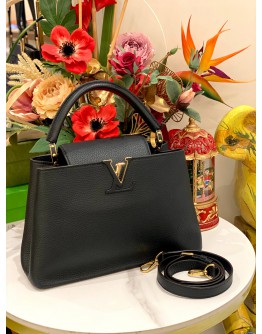 (LIKE NEW) LOUIS VUITTON CAPUCINES PM BAG IN BLACK TAURILLON LEATHER