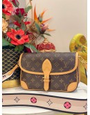 (LIKE NEW) MICROCHIP LOUIS VUITTON DIANE BROWN MONOGRAM CANVAS / LEATHER TRIM WITH FUCHSIA REMOVABLE STRAP 