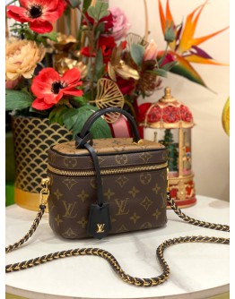 (LIKE NEW) 2023 MICROCHIP LOUIS VUITTON VANITY PM MONOGRAM REVERSE CANVAS WITH LONG STRAP -FULL SET-