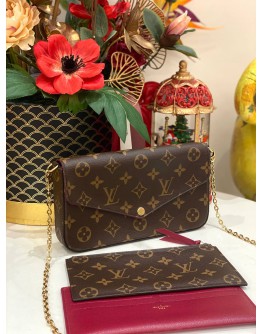 (LIKE NEW) LOUIS VUITTON FELICIE FLAP BAG IN BROWN MONOGRAM CANVAS -FULL SET-  