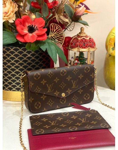 (LIKE NEW) LOUIS VUITTON FELICIE FLAP BAG IN BROWN MONOGRAM CANVAS -FULL SET-  