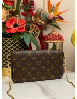 (LIKE NEW) LOUIS VUITTON FELICIE FLAP BAG IN BROWN MONOGRAM CANVAS -FULL SET-  