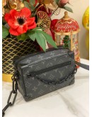 (LIKE NEW) 2023 MICROCHIP LOUIS VUITTON SOFT TRUNK MONOGRAM ECLIPSE CANVAS AND BOASTS MATTE BLACK CHAIN BAG
