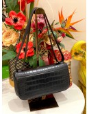 BALENCIAGA BLACK CROC EMBOSSED LEATHER SMALL GOSSIP SHOULDER BAG