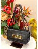 BALENCIAGA BLACK CROC EMBOSSED LEATHER SMALL GOSSIP SHOULDER BAG