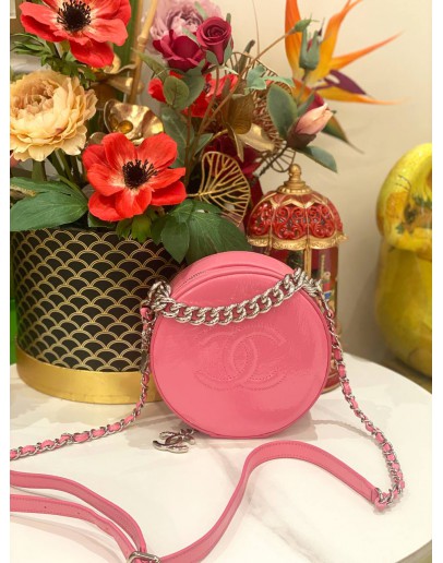 (LIKE NEW) CHANEL ROUND AS EARTH COCO MARK CHAIN HANDBAG PATENT LEATHER