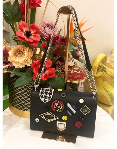 (LIKE NEW) CHRISTIAN DIOR MEDIUM BLACK PATCHWORK DIORAMA BAG