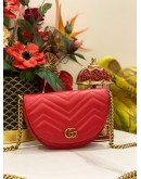 (LIKE NEW) 2023 GUCCI GG MARMONT RED MATELASSE LEATHER MINI SLING BAG -FULL SET-