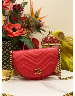 (LIKE NEW) 2023 GUCCI GG MARMONT RED MATELASSE LEATHER MINI SLING BAG -FULL SET-