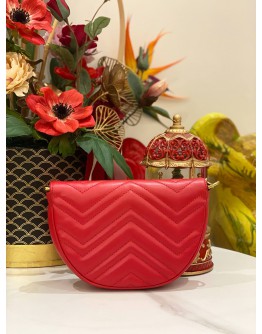 (LIKE NEW) 2023 GUCCI GG MARMONT RED MATELASSE LEATHER MINI SLING BAG -FULL SET-