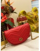 (LIKE NEW) 2023 GUCCI GG MARMONT RED MATELASSE LEATHER MINI SLING BAG -FULL SET-
