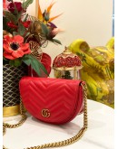 (LIKE NEW) 2023 GUCCI GG MARMONT RED MATELASSE LEATHER MINI SLING BAG -FULL SET-