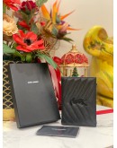 (LIKE NEW) 2021 YSL SAINT LAURENT GRAIN DE POUDRE MATELASSE CHEVRON SMALL WALLET -FULL SET-