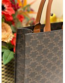 (LIKE NEW) CELINE SMALL VERTICAL CABAS TOTE HANDLE BAG IN BROWN TRIOMPHE CANVAS / CALFSKIN LEATHER