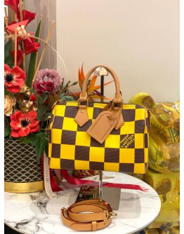 2024 MICROCHIP LOUIS VUITTON SPEEDY 25 BANDOULIERE DAMIER POP / YELLOW CANVAS BAG -FULL SET-