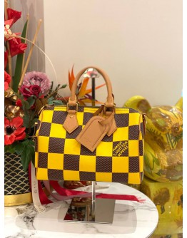 2024 MICROCHIP LOUIS VUITTON SPEEDY 25 BANDOULIERE DAMIER POP / YELLOW CANVAS BAG -FULL SET-