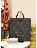 (UNUSED) GUCCI GREY/BLACK GG SUPREME CANVAS TIGER PRINTED TOTE BAG WITH STRAP