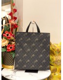 (UNUSED) GUCCI GREY/BLACK GG SUPREME CANVAS TIGER PRINTED TOTE BAG WITH STRAP