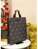 (UNUSED) GUCCI GREY/BLACK GG SUPREME CANVAS TIGER PRINTED TOTE BAG WITH STRAP