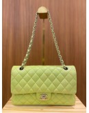 CHANEL CLASSIC DOUBLE FLAP BAG LEMONN GREEN LAMBSKIN LEATHER MEDIUM BAG