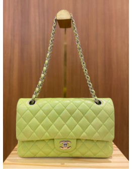 CHANEL CLASSIC DOUBLE FLAP BAG LEMONN GREEN LAMBSKIN LEATHER MEDIUM BAG