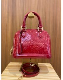 LOUIS VUITTON ALMA BB HOT RED MONOGRAM VERNIS HANDLE BAG WITH GOLD HARDWARE STRAP -FULL SET-