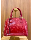 LOUIS VUITTON ALMA BB HOT RED MONOGRAM VERNIS HANDLE BAG WITH GOLD HARDWARE STRAP -FULL SET-