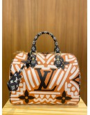 (UNUSED) 2023 MICROCHIP LOUIS VUITTON LIMITED EDITION CREAM / CARAMEL / BLACK MONOGRAM CANVAS CRAFTY SPEEDY BANDOULIERE 25 HANDLE BAG -FULL SET-