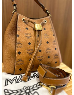  MCM LUISA BUCKET BAG IN BROWN VISETOS LEATHER