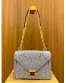 MICHAEL KORS WHITNEY STUDDED CHAIN BAG IN SKY BLUE CALFSKIN LEATHER