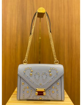 MICHAEL KORS WHITNEY STUDDED CHAIN BAG IN SKY BLUE CALFSKIN LEATHER