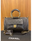 CHANEL IN THE LOOP BOWLING TOP HANDLE BAG AND SHOULDER BAG IN BLACK CAVIAR LEATHER AND LAMBSKIN LEATHER YEAR 2019